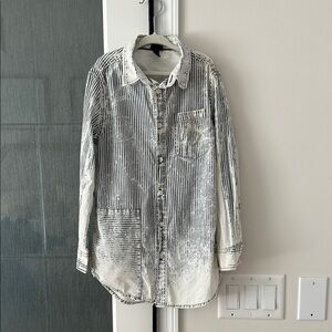 art class Black and White Striped Button Down Shirt